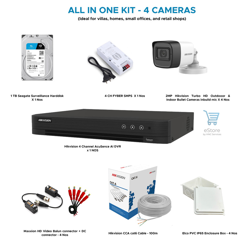 Hikvision 4 Channel CCTV Surveillance System Combo pack of 4 Outdoor Cameras (DIY kit)